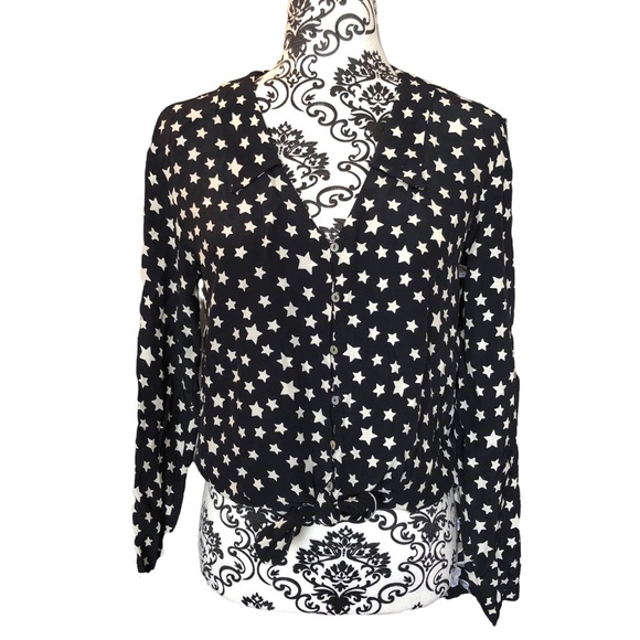 ZARA Star-Print button-down tie front Blouse - Picture 1 of 9